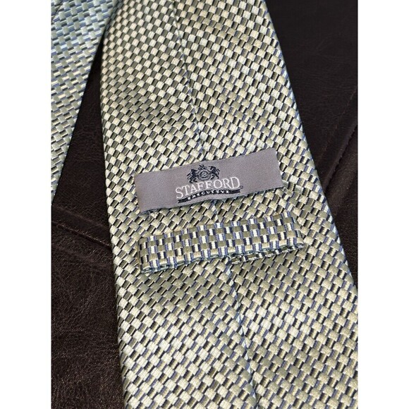 Stafford Gold Green Black 100% Silk Men’s Neck Tie - Picture 6 of 7